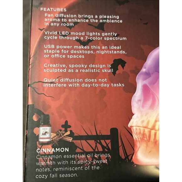 Mahli White Spooky Skull Aroma Diffuser Festive Fan Essential W/ Cinnamon Oil - Picture 10 of 13